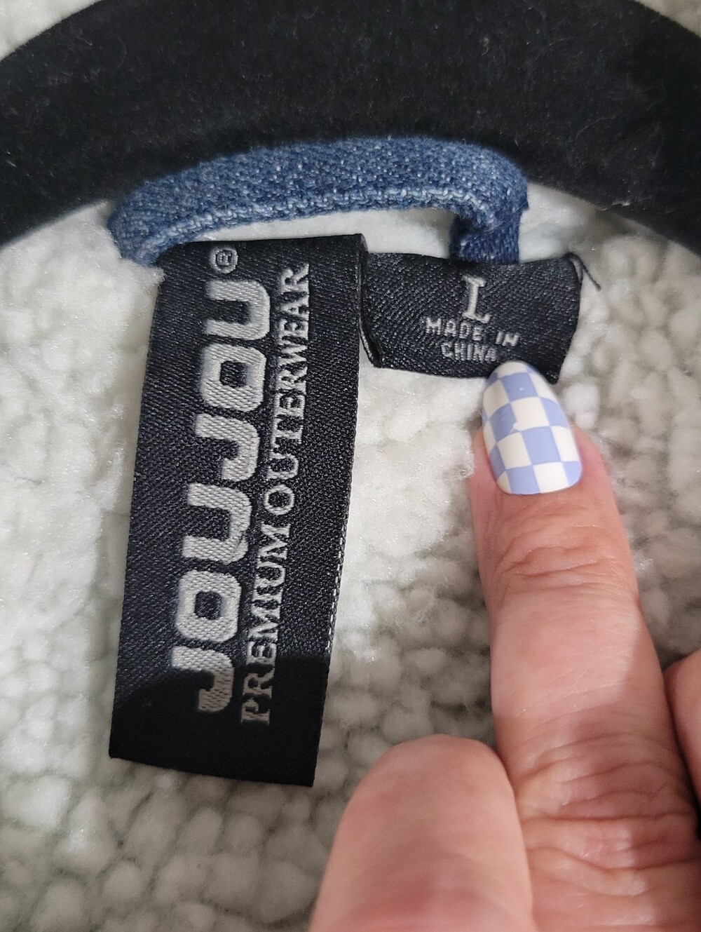 Joujou Premium Outerwear Blue Denim Faux Fur Lined Jacket Size L Retro Pockets - Picture 13 of 15